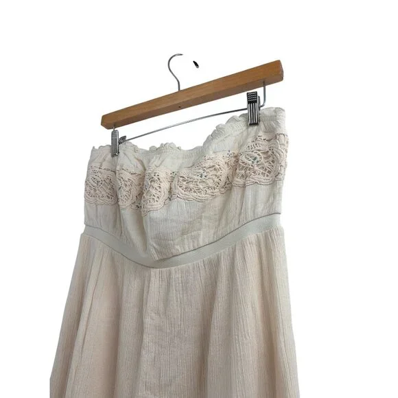 Free People Womens Large Maxi Dress Cream Strapless Boho Crochet Beaded Prairie - Picture 2 of 10
